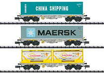 076-T18703 - N - Containertragwagen-Set Bauart Sgmmns 190